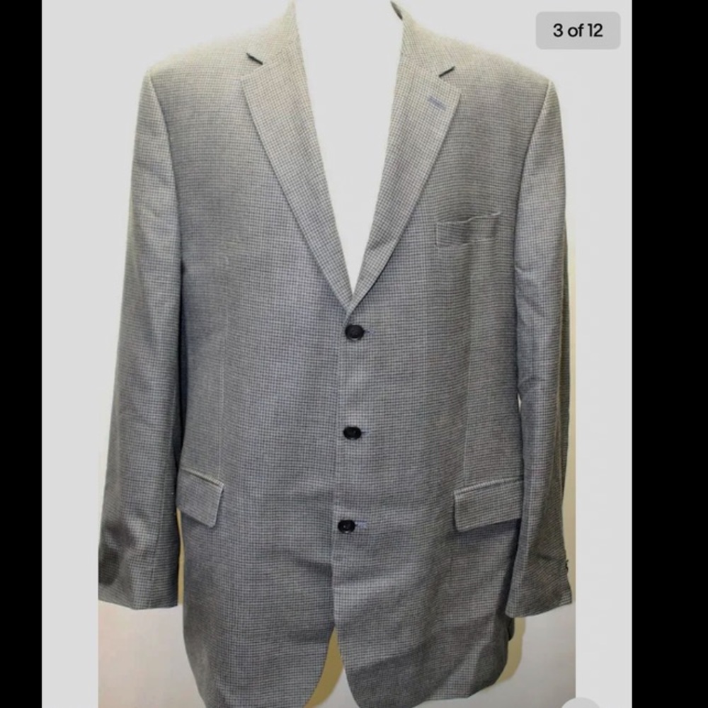 Michael Kors Men Blazer Houndstooth Gray Wool 3 Buttons Made In Canada Lined 46R